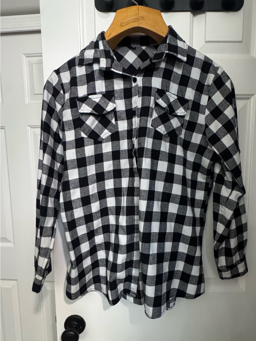 SHEIN Black and White Plaid Button-Down Shirt